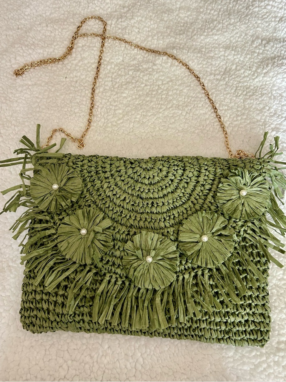 Urban Expressions woven raffia clutch or crossbody NEW sage green